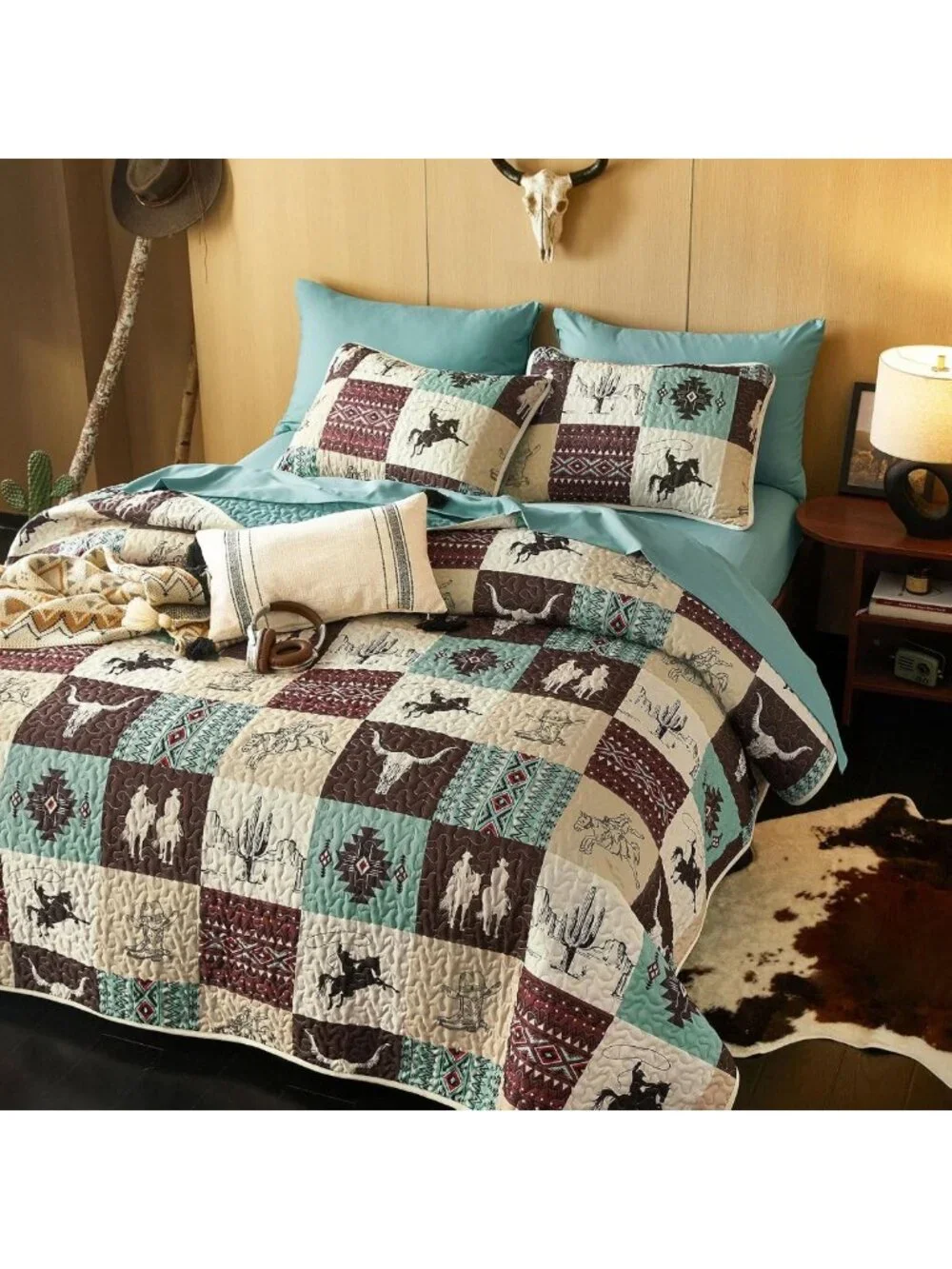 Southwestern Aztec Quilt Set - Reversible Lightweight Bedspread, King Size